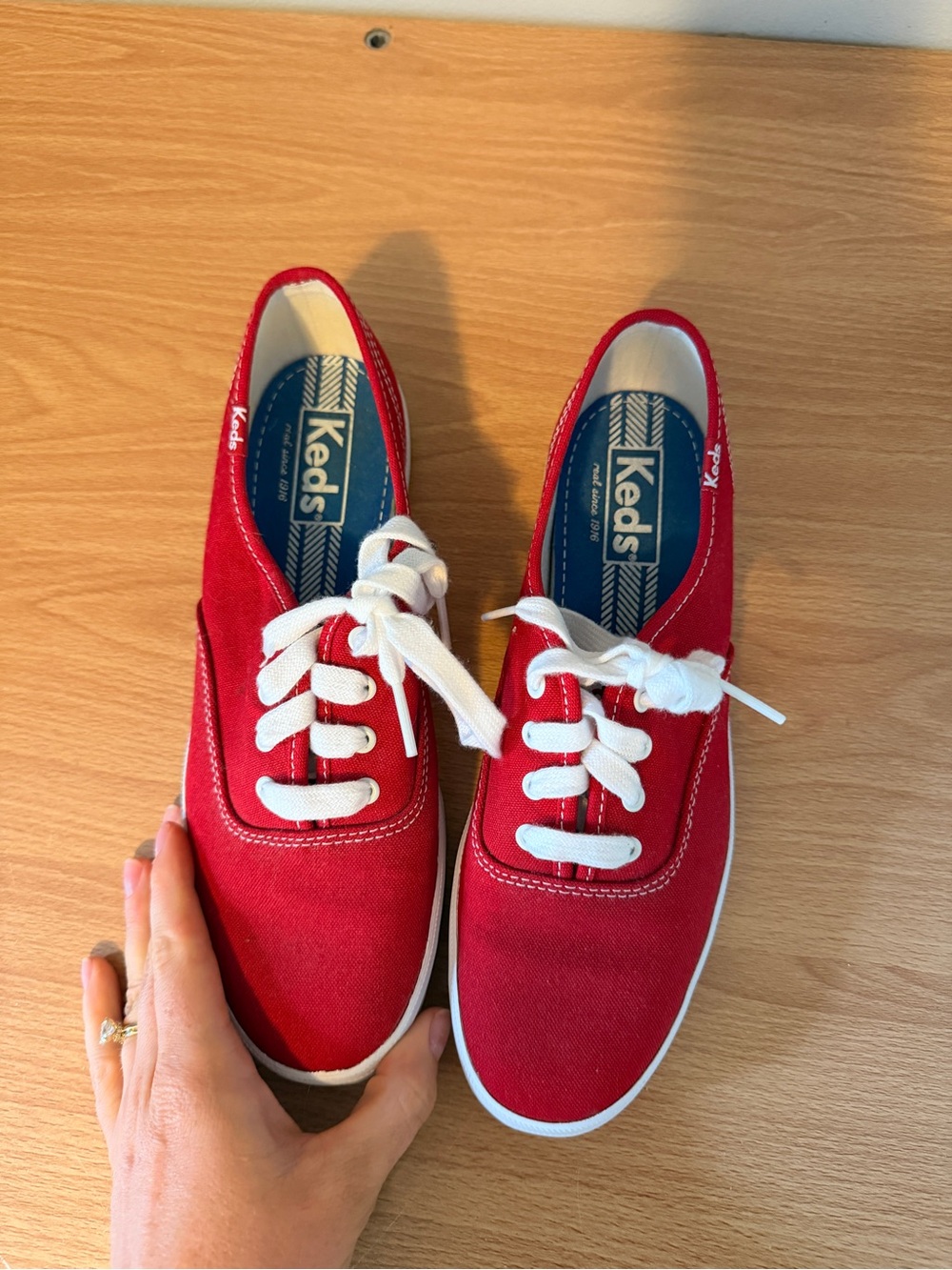 Keds Red Canvas Low-Top Sneakers with White Laces - Picture 2 of 4